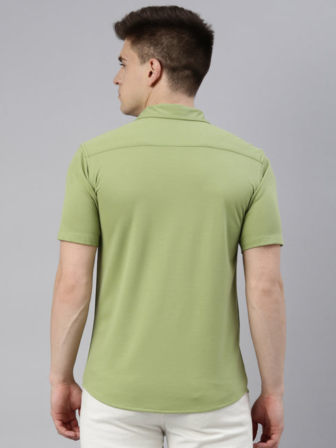 Light Green Solid Tencel Stretch Knit Shirt